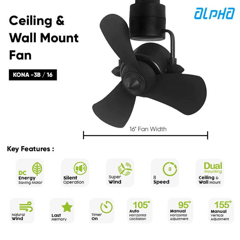 Alkova Ceiling Fan 16" KONA-3B/16 (Walnut/MB) (MattBlack)