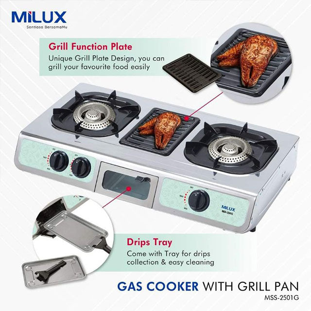 Milux Gas Cooker with Grill Plate Dapur Gas MSS-2500G MSS2500G