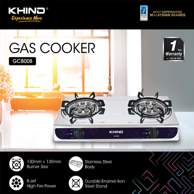 Khind Stainless Steel Double Gas Cooker GC8008