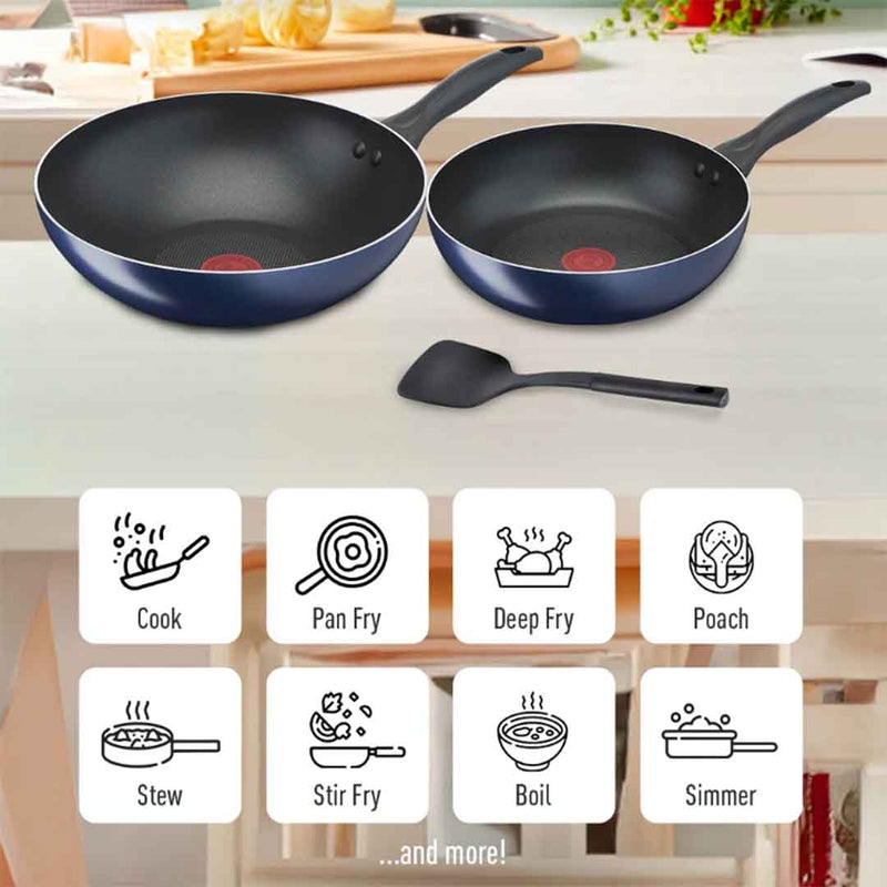 Tefal Clear Cook 3pcs Set Frypan 26cm + Wokpan 28cm Non-Stick B266S3