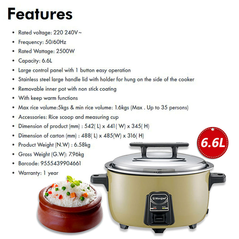 Morgan Commercial Electrical Rice Cooker (6.6 L) MCR-VAST7