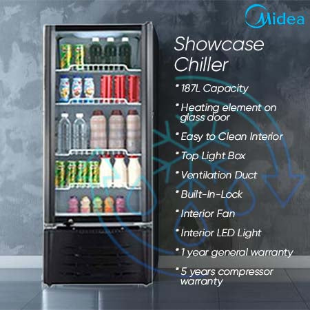 Midea Showcase Chiller 186L MDRZ263FGG30 MDRZ262FGG30