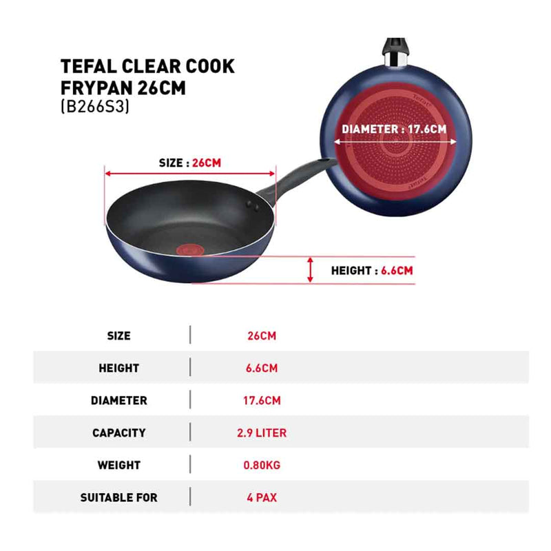 Tefal Clear Cook 3pcs Set Frypan 26cm + Wokpan 28cm Non-Stick B266S3