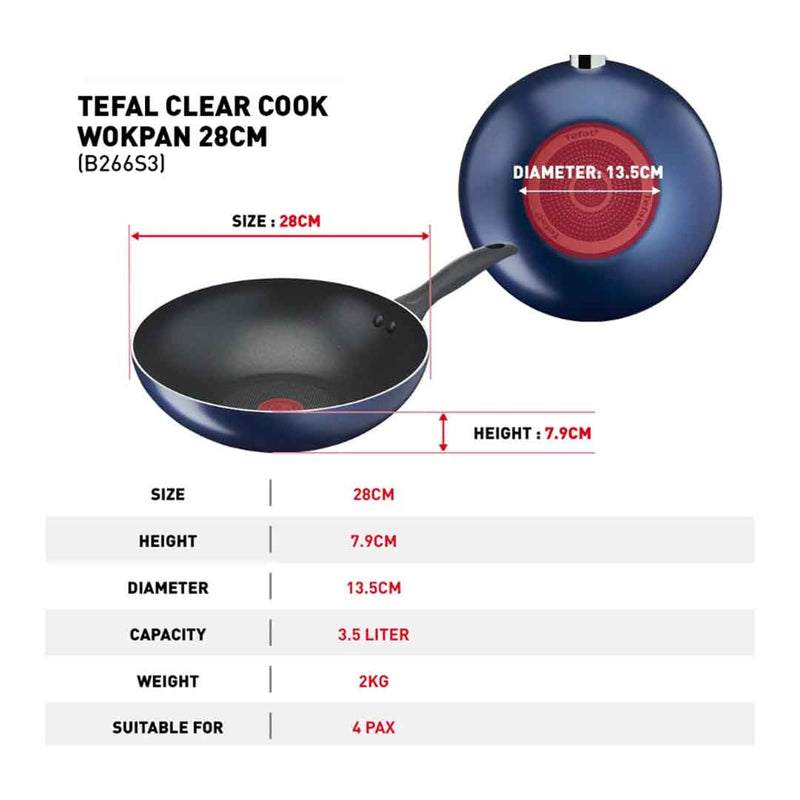 Tefal Clear Cook 3pcs Set Frypan 26cm + Wokpan 28cm Non-Stick B266S3