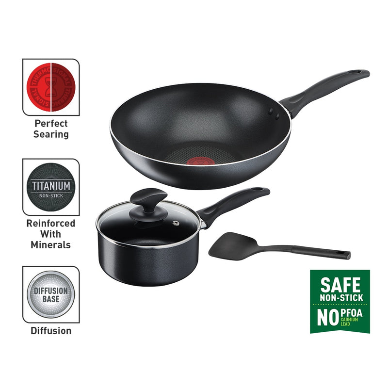 Tefal Cook & Clean 4pcs Set Wokpan 28cm + Saucepan 16cm Non-Stick B225S4