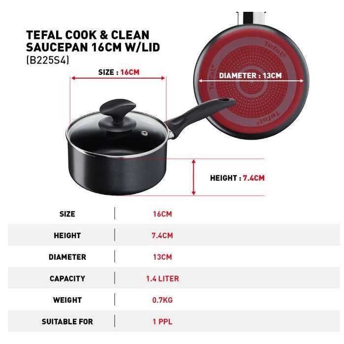 Tefal Cook & Clean 4pcs Set Wokpan 28cm + Saucepan 16cm Non-Stick B225S4