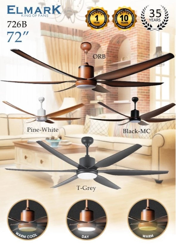 Elmark 72’’ 6 Blade DC Motor Ceiling Fan ELMARK726B