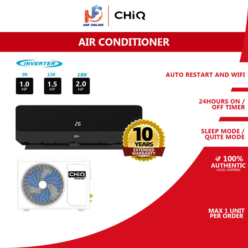 CHiQ Smart Elegant Inverter Air Conditioner CSDC-09DDE-BK (1.0HP) CSDC-12DDE-BK (1.5HP) CSDC-18DDE-BK (2.0HP) (Black WiFi)