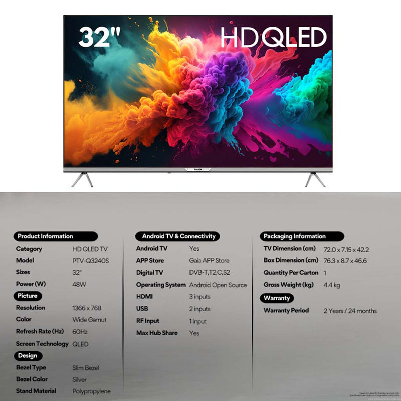 Phison 32” QLED Slim Edge Android TV PTV-Q3240S