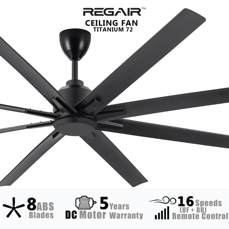 Regair Inovo TITANIUM 72” Ceiling Fan 8 Blades with DC Motor TITANIUM72-MB