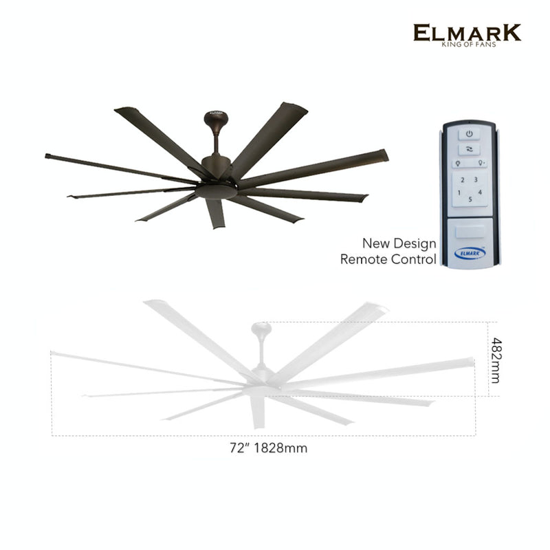 Elmark 72" 9HE DC Motor Ceiling fan with Remote control 9HE72 9HE-RB