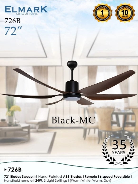 Elmark 72’’ 6 Blade DC Motor Ceiling Fan ELMARK726B