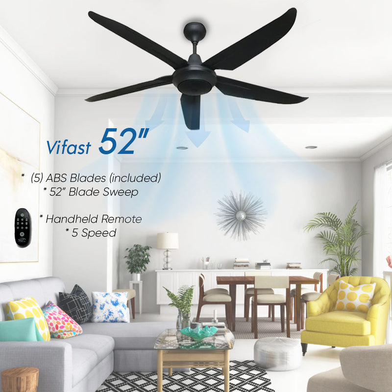 Elmark 52" Vifast ABS Blades 5 Speed Remote Control Ceiling Fan VIFAST(MBK)