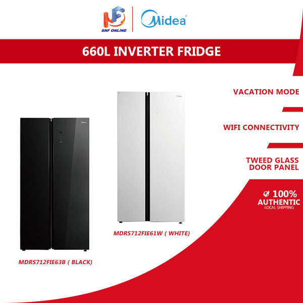 Midea 660L Side By Side Inverter Fridge WIFI Refrigerator Glass MDRS712FIE63B (Black) MDRS712FIE61W (White)