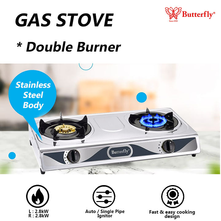 Butterfly Stainless Steel Double Gas Stove BGC-628