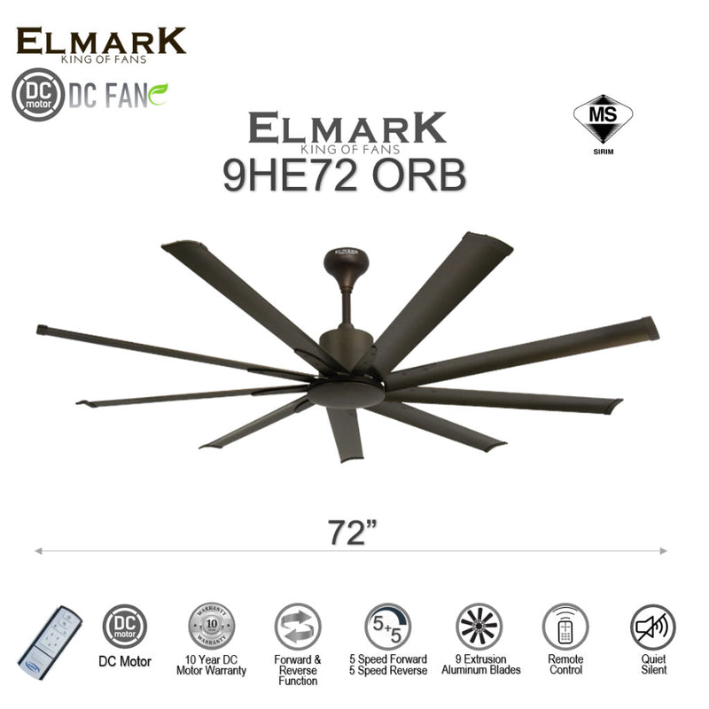 Elmark 72" 9HE DC Motor Ceiling fan with Remote control 9HE72 9HE-RB