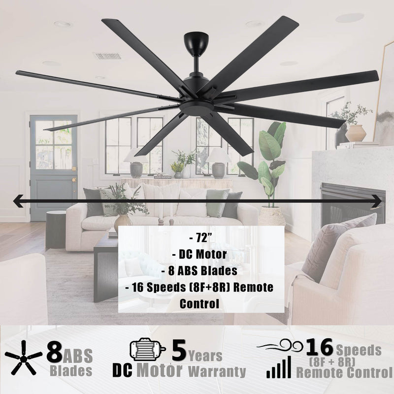 Regair Inovo TITANIUM 72” Ceiling Fan 8 Blades with DC Motor TITANIUM72-MB