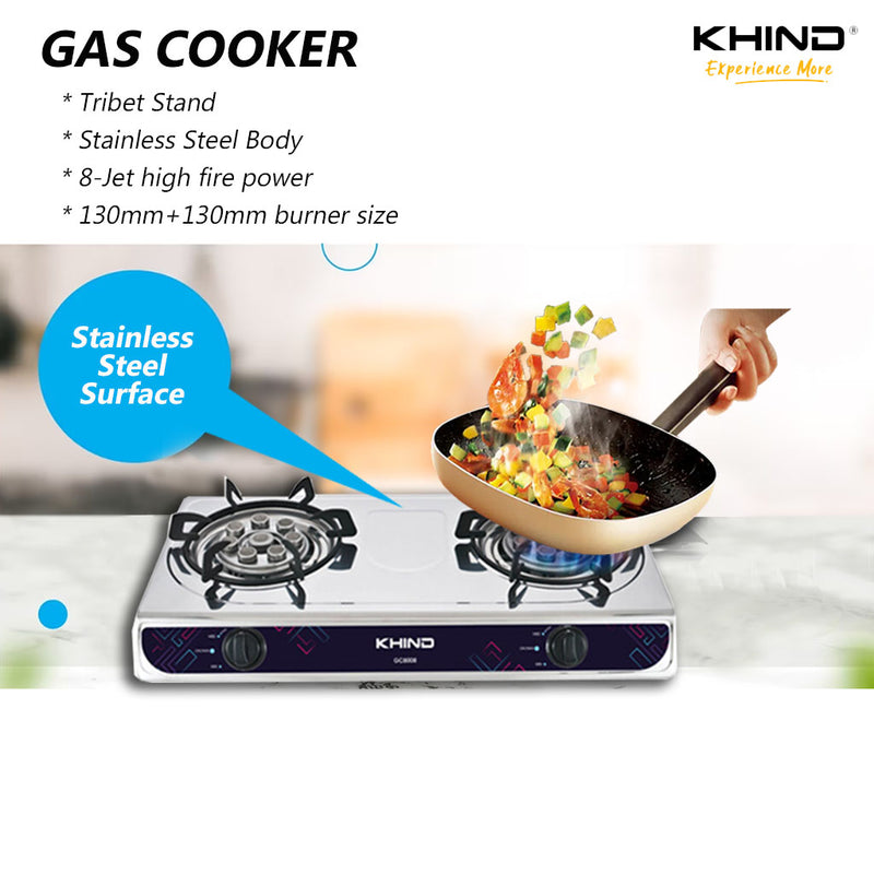 Khind Stainless Steel Double Gas Cooker GC8008