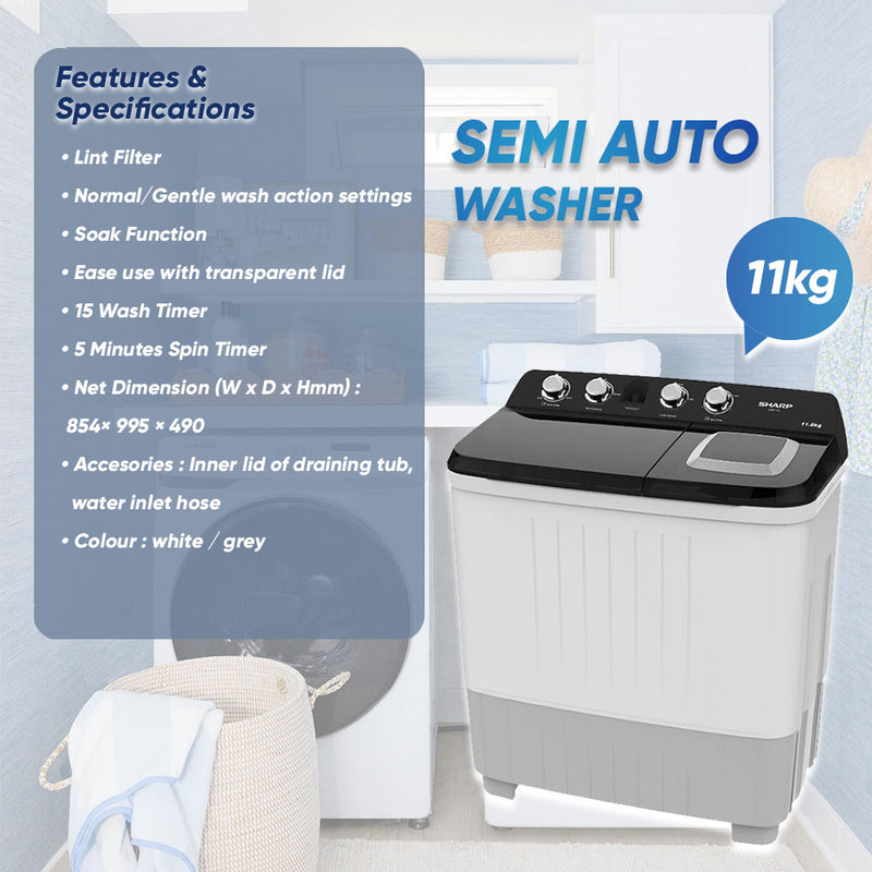 Sharp Semi Auto Washing Machine Washer ( 11kg ) ESTP1116