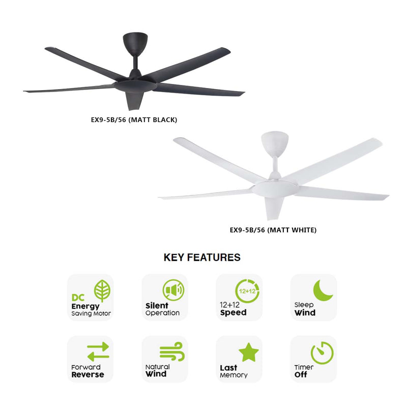 Alpha Cosa Ceiling Fan (56") EX9-5B/56 (Matt Black / Matt White)