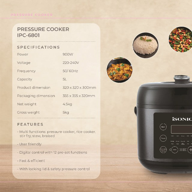 Isonic Electric Pressure Cooker IPC-6801