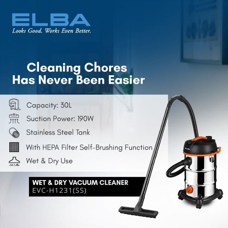 Elba Wet and Dry Vacuum Cleaner 3-in-1 EVC-H1231(SS)