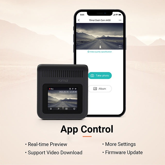 70Mai A400 Car Recorder Dash Cam QHD 1440P Rear Cam Night Vision 145 FOV WDR App Control Smart 70M-A400-GR + 32GB