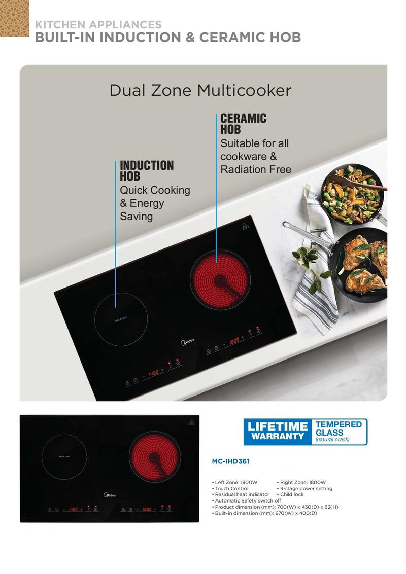 Midea 70cm Hybrid induction and Ceramic Cooktop MC-IHD361