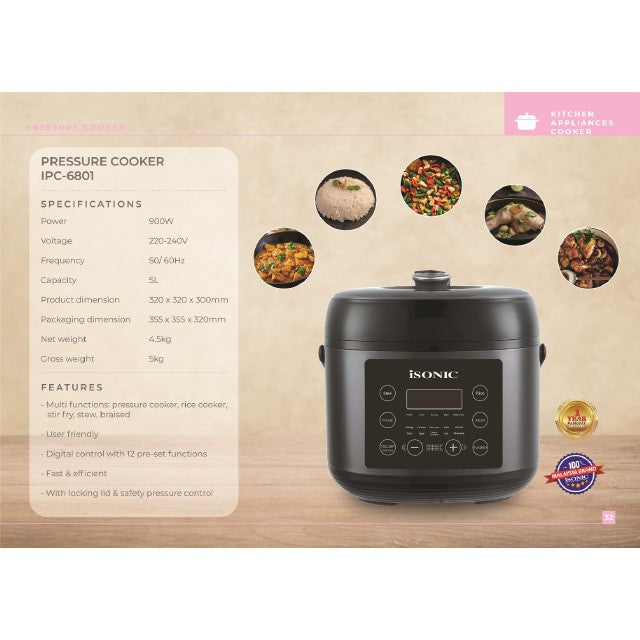 Isonic Electric Pressure Cooker IPC-6801