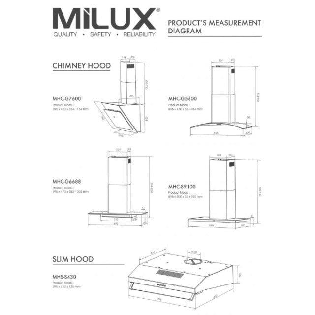 Milux Stainless Steel Slim Hood MHS-S430