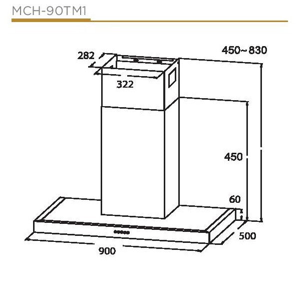 Midea Cooker Hood Chimey Hood 90cm  MCH-90TM1