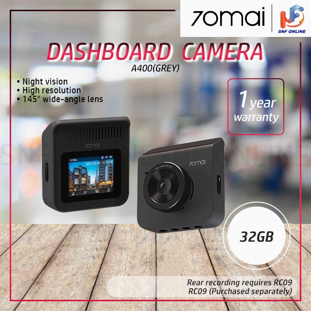 70Mai A400 Car Recorder Dash Cam QHD 1440P Rear Cam Night Vision 145 FOV WDR App Control Smart 70M-A400-GR + 32GB