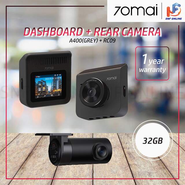 70Mai A400 Car Recorder Dash Cam QHD 1440P Rear Cam Night Vision 145 FOV WDR App Control Smart + 70M-RC09 + 32GB