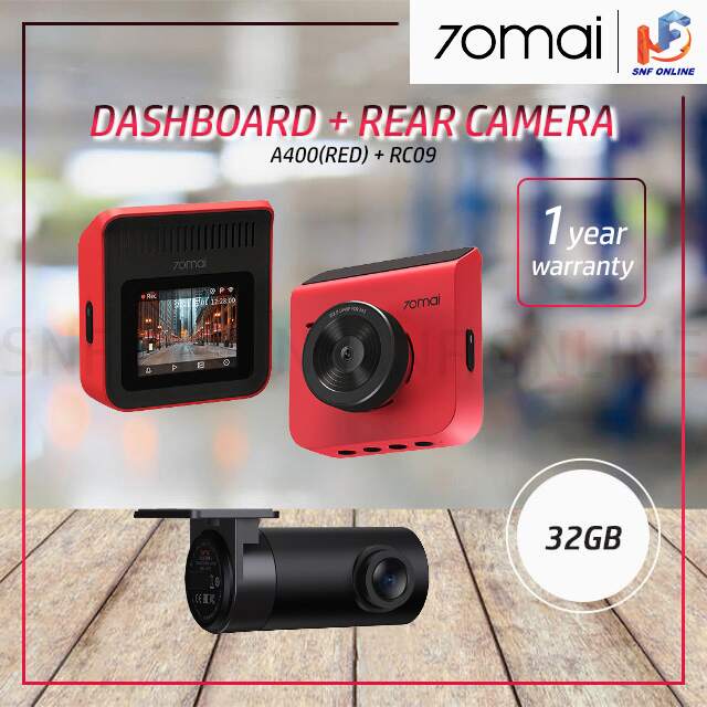 70Mai A400 Car Recorder Dash Cam QHD 1440P Rear Cam Night Vision 145 FOV WDR App Control Smart + 70M-RC09 + 32GB