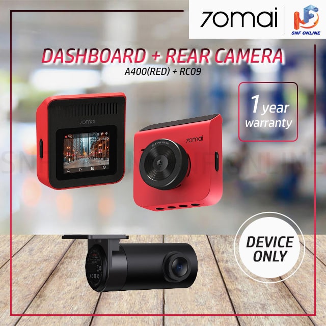 70 Mai Dash Cam A400 (Red) 70M-A400-RD + 70mai 1080P RC09 Rearview Cam 70M-RC09