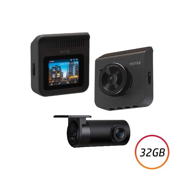 70Mai A400 Car Recorder Dash Cam QHD 1440P Rear Cam Night Vision 145 FOV WDR App Control Smart + 70M-RC09 + 32GB