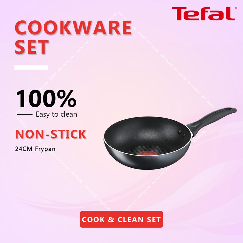 Tefal 24cm Cookware Cook & Clean Frypan Pan Non-Stick B22504 B2250495