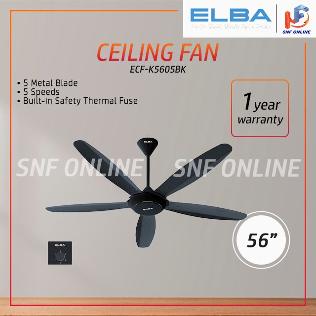 Elba 56'' 5 Speed Regulator Control Ceiling Fan 5 Blades ECF-K5605BK