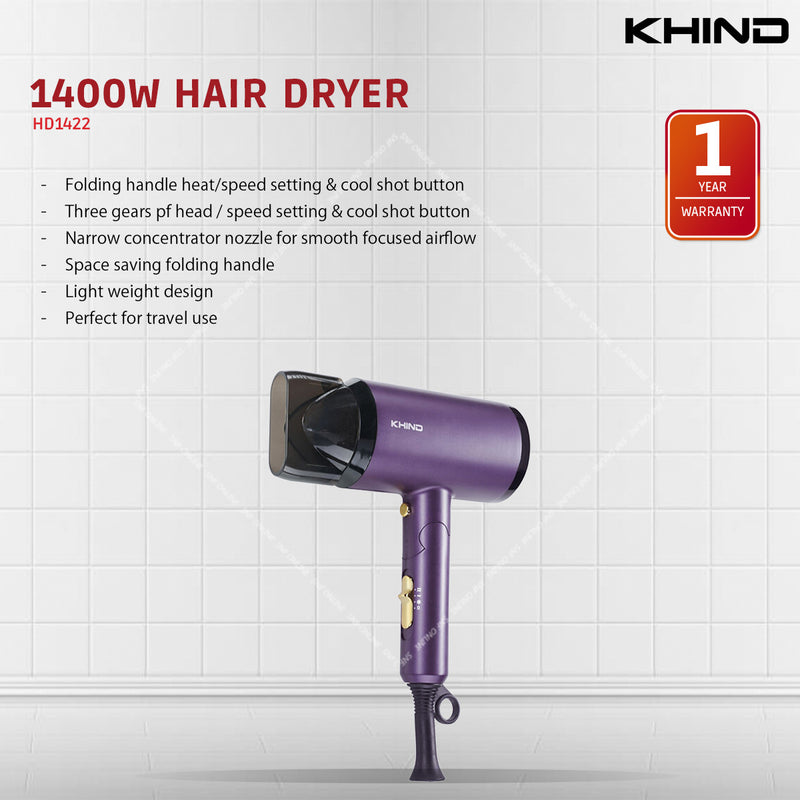 Khind 1400W Ionizer Hair Dryer HD1422