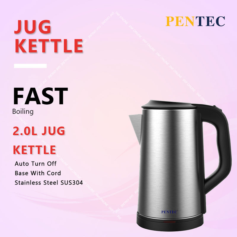 Pentec 2L Electric Jug Kettle Stainless Steel JK-19 JK19