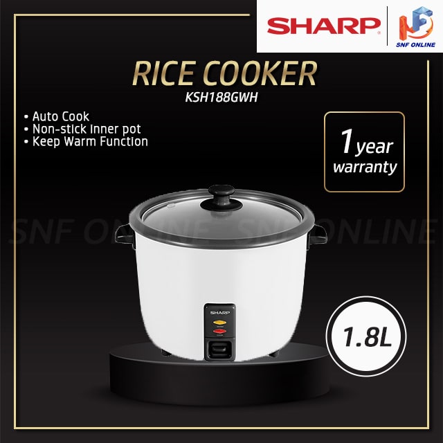 Sharp 1.8L Rice Cooker With Glass Lid KSH188GWH