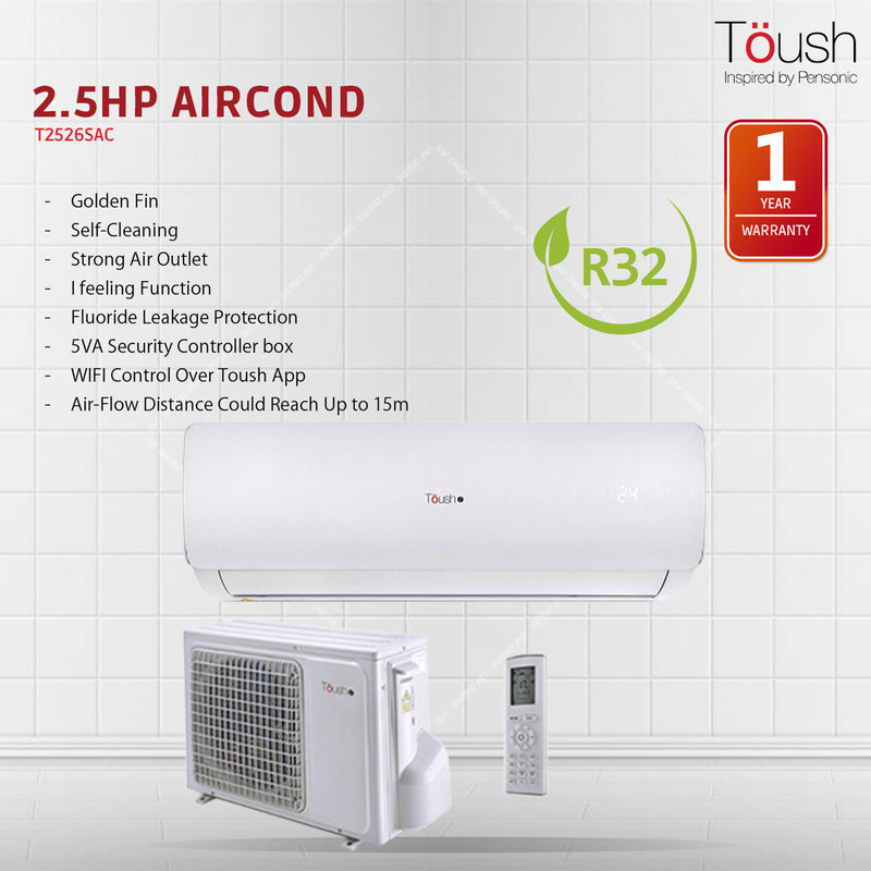 Toush Smart Air Conditioner Aircond 2.5HP T2526SAC-SW T2526SAC-CU