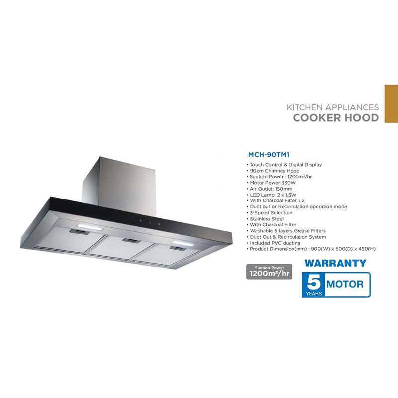 Midea Cooker Hood Chimey Hood 90cm  MCH-90TM1