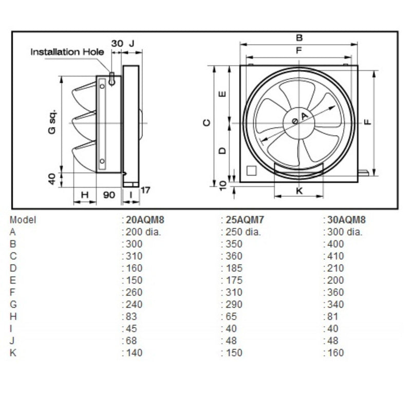 KDK 10” / 25cm Wall Mounted Ventilating Fan 25AQM7