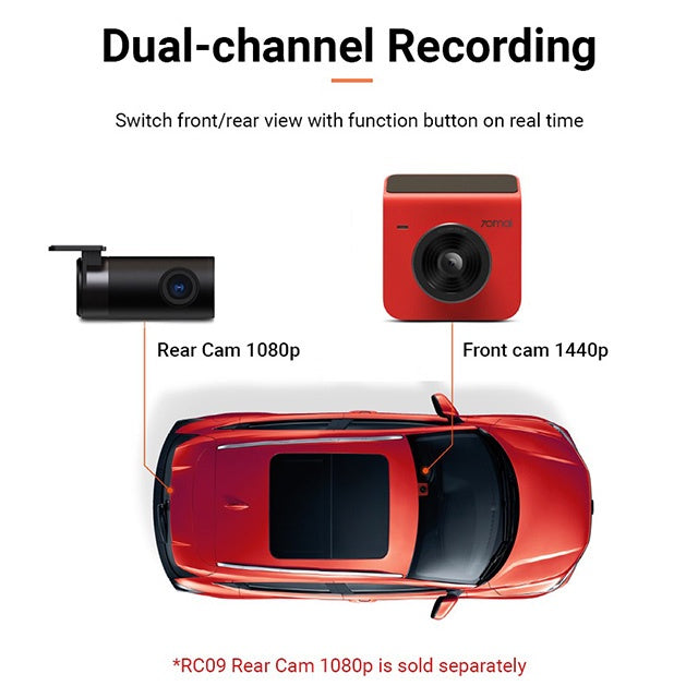 70Mai A400 Car Recorder Dash Cam QHD 1440P Rear Cam Night Vision 145 FOV WDR App Control Smart 70M-A400-GR + 32GB