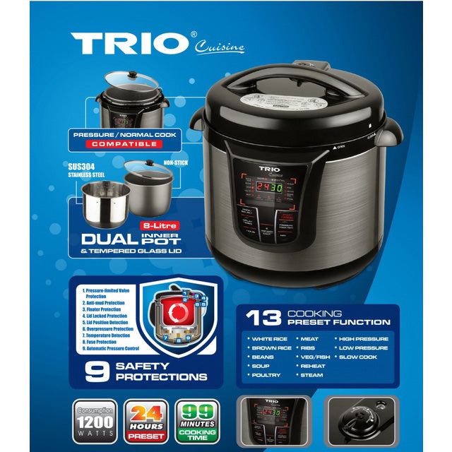 Trio 8L Electric Pressure Cooker TEPC-8029