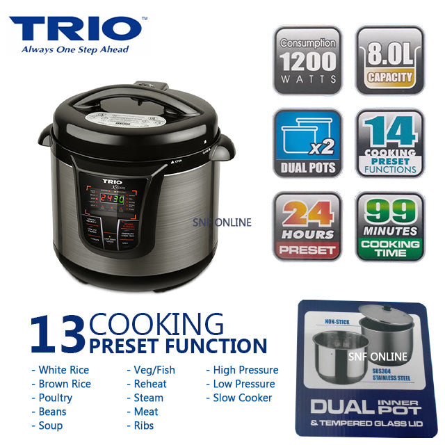 Trio 8L Electric Pressure Cooker TEPC-8029