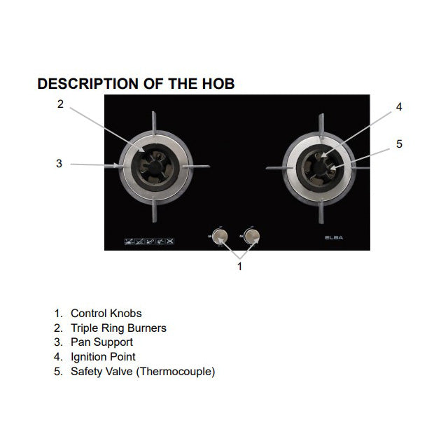 Elba Built-In Glass Hob 2Burners EGH-K8942G(BK)