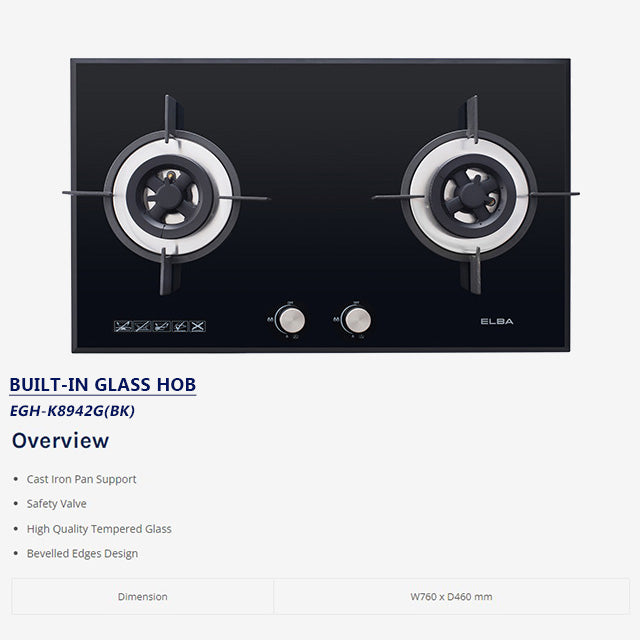 Elba Built-In Glass Hob 2Burners EGH-K8942G(BK)