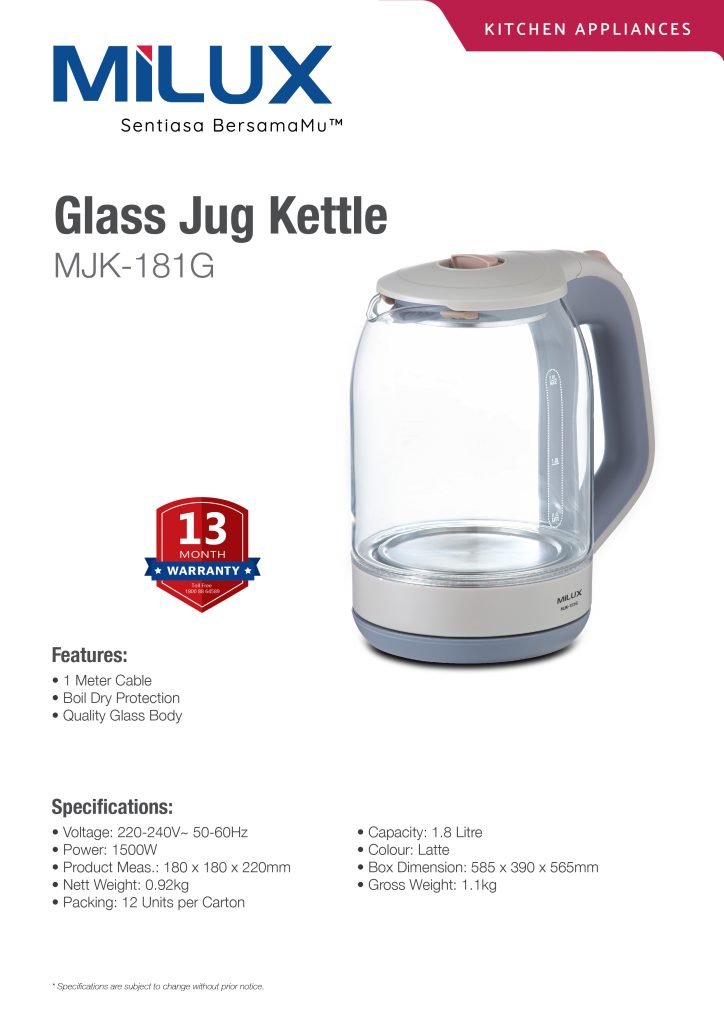 Milux Glass Jug Kettle MJK-181G